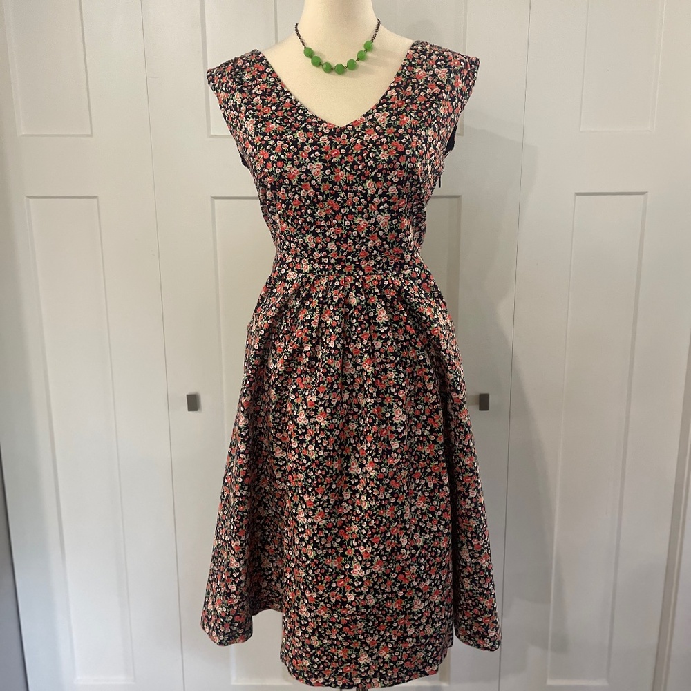Lindy Bop Navy Ditsy Dress